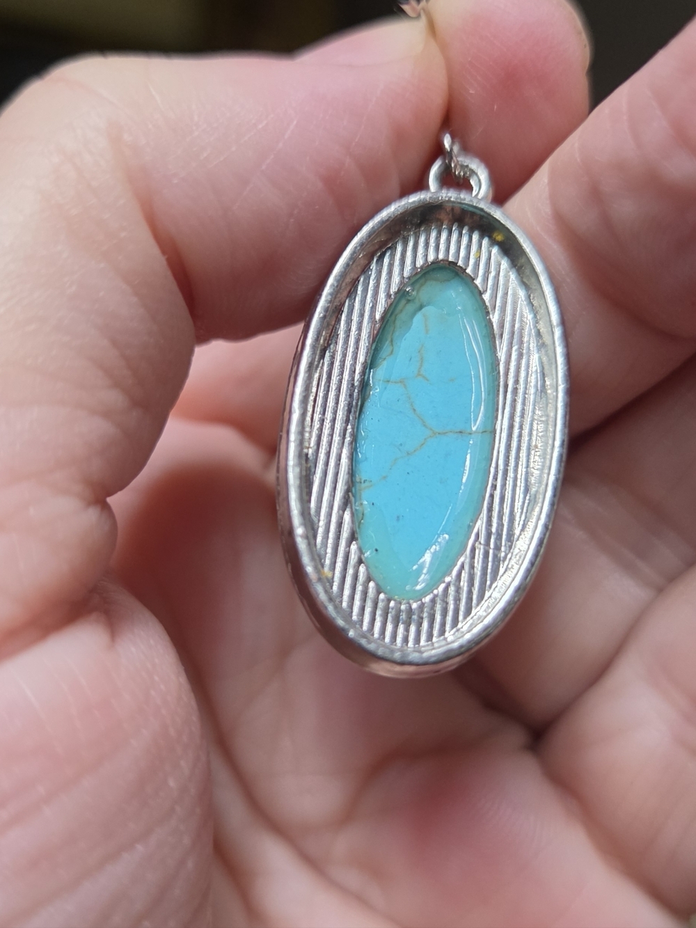 Turquoise Large Natural 22k Oval Drop Silver Earrings - Picture 8 of 8